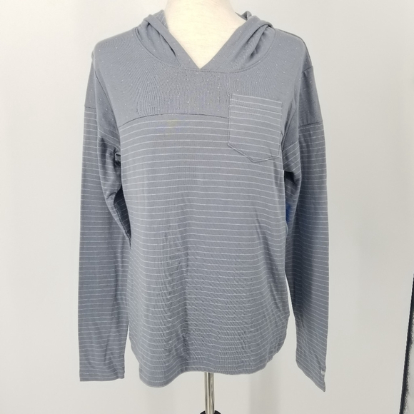 Columbia Harlow Hills Gray Striped Hooded Pullover Long Sleeve Tee Large NWT - Picture 1 of 10